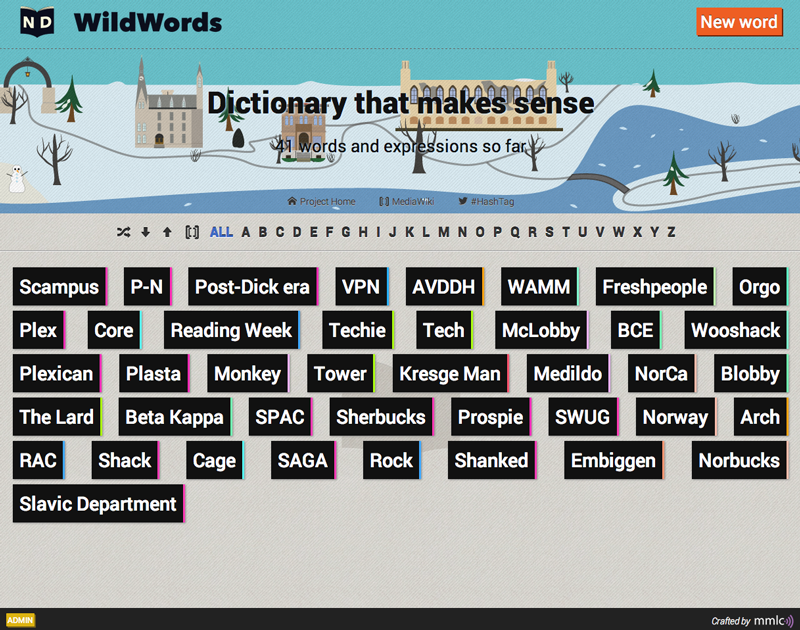 Screenshot of WildWords from the Northwestern Dictionary Project