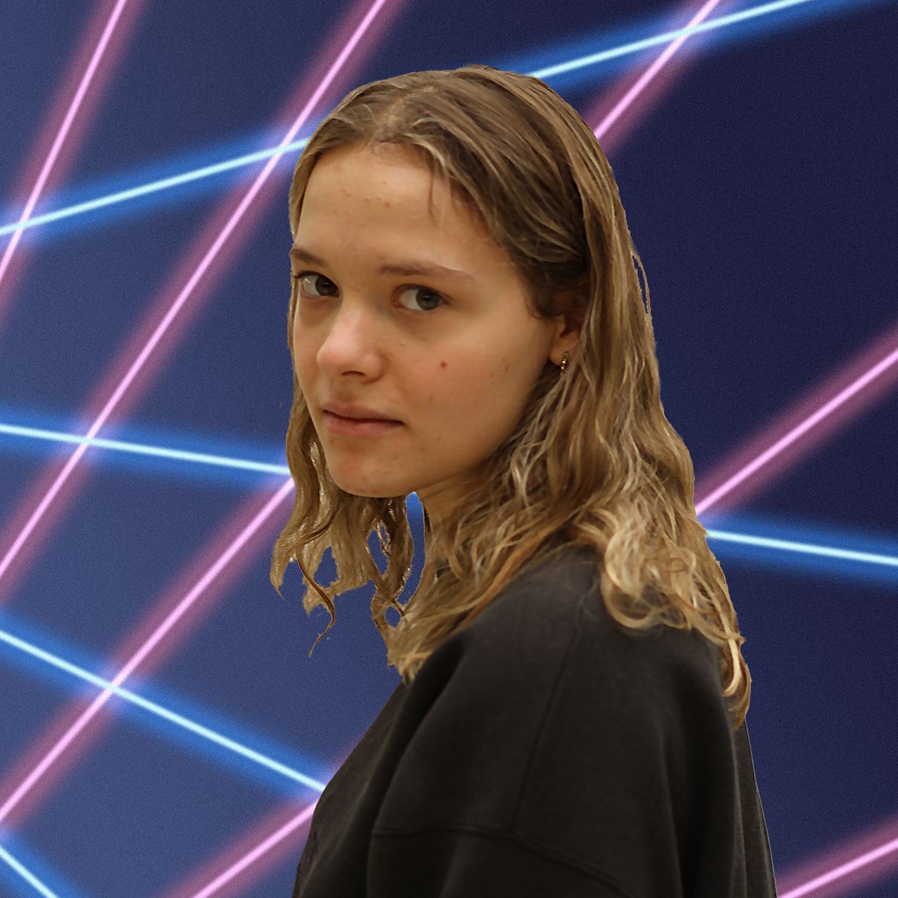 Anna in front of laser background