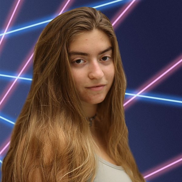 Elah in front of laser background