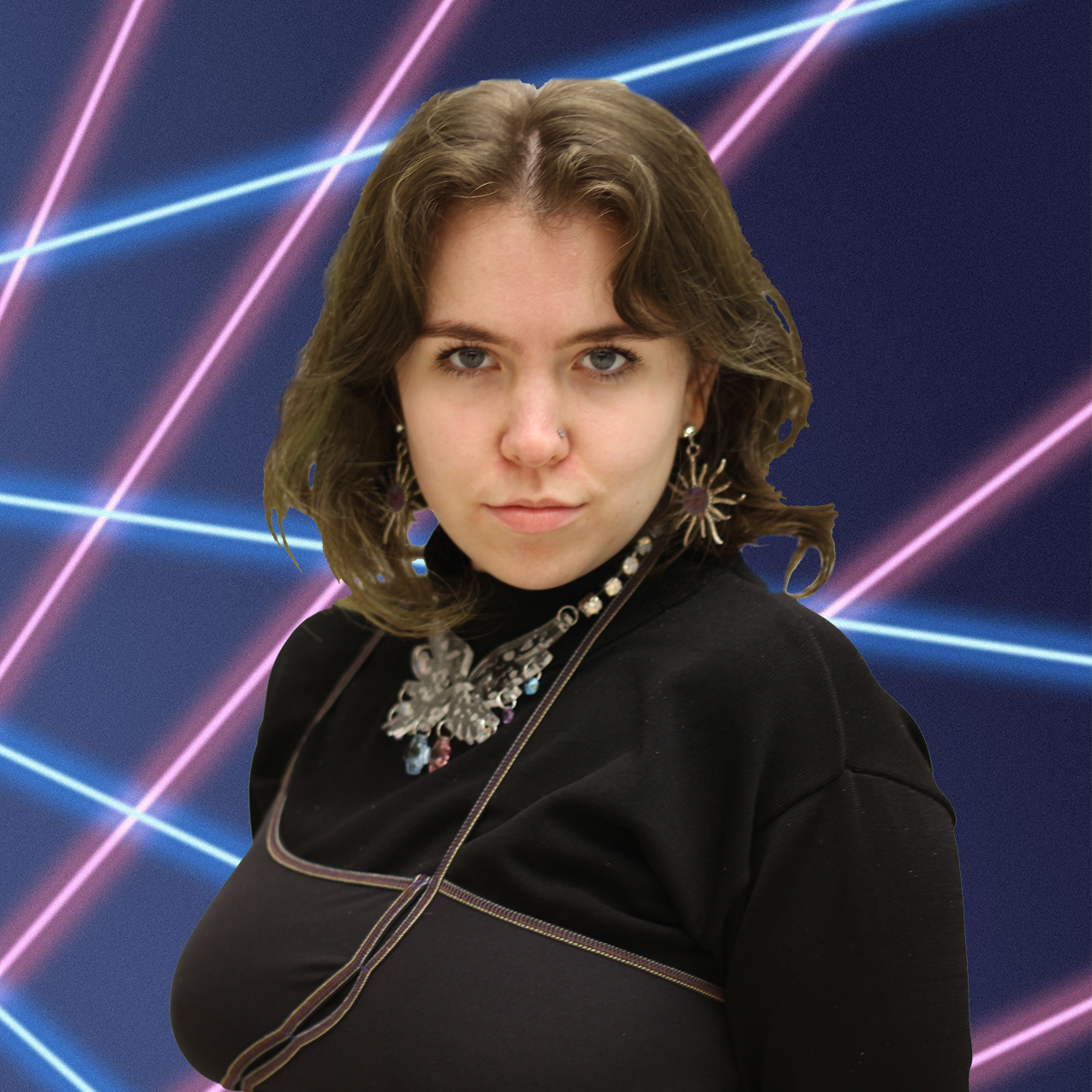 Gail in front of laser background