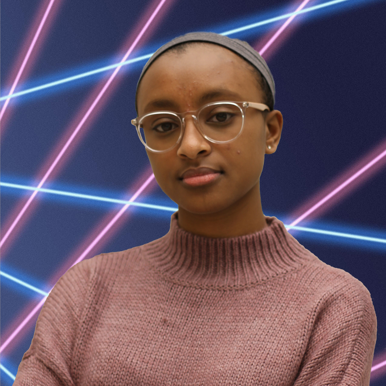 Naomi in front of laser background