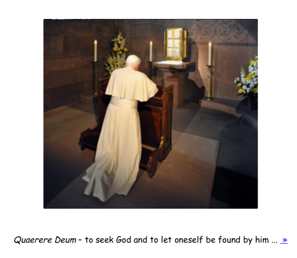 Pope prays, caption describes in Comic Sans