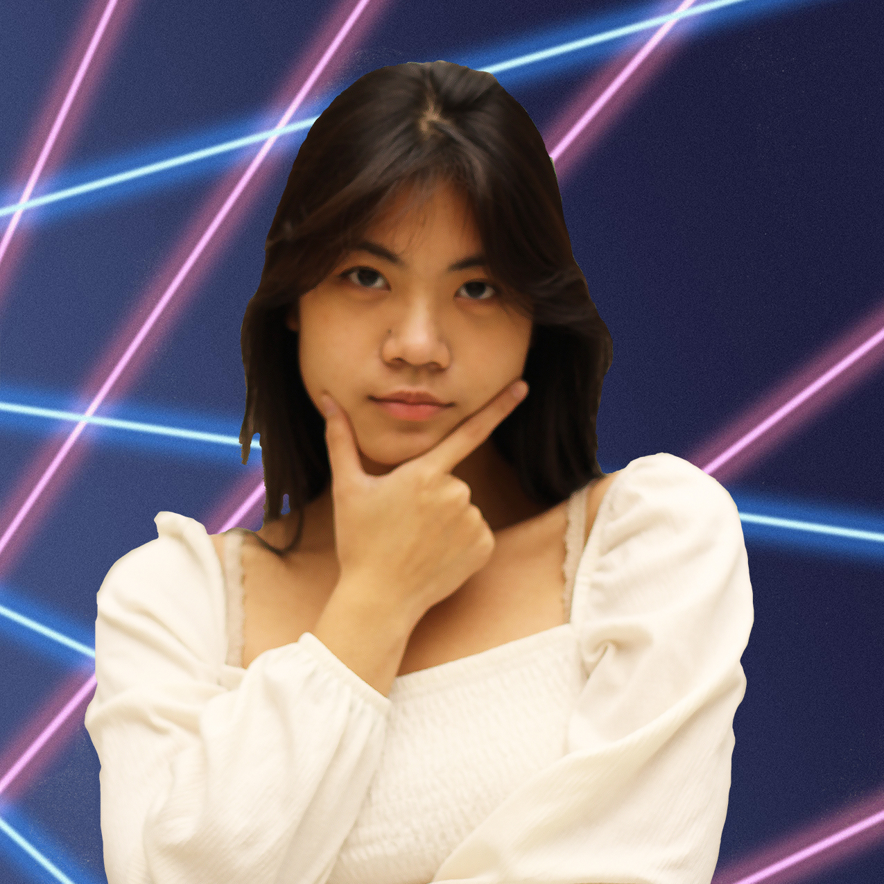 Cindy in front of laser background
